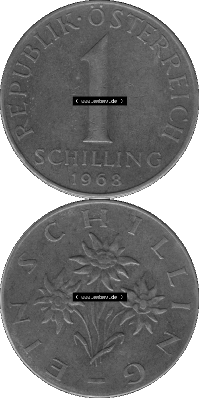 Österreich 1 / Ein Schilling in Graustufen 1959-2001, 1 Schilling 1968 (Stück 1) Graustufen Sammlung