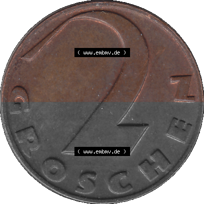 2 / Zwei Groschen Österreich in original Farbgebung von Scanner transparenten PNG 1925-1938, 2 Zwei Groschen, Krückenkreuz 1936... Sammlung