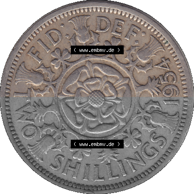 Alte Münze Großbritannien, Bild in Farbe bzw. Color PNG-Grafik, Umlaufmünze aus dem Zeitraum 1954-1970, 2 Schilling-Florin,... Sammlung