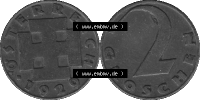 2 / Zwei Groschen Österreich in s/w Schwarzweiß bzw. Graustufen Farbgebung von Scanner transparenten PNG 1925-1938, 2 Zwei Groschen,... Sammlung