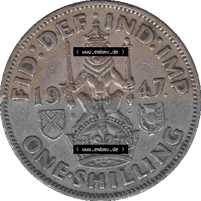 Alte Münze Großbritannien, Bild in Farbe bzw. Color PNG-Grafik 1947-1948, 1 One Schilling - One Shilling, 1947 (Stück 2) Sitzender... Sammlung