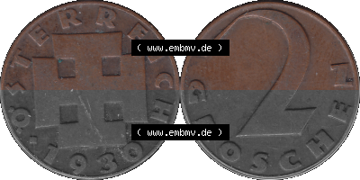 2 / Zwei Groschen Österreich in original Farbgebung von Scanner transparenten PNG 1925-1938, 2 Zwei Groschen, Krückenkreuz 1930... Sammlung