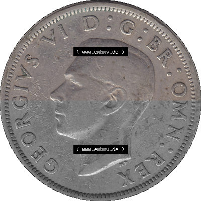 Alte Münze Großbritannien, Bild in Farbe bzw. Color PNG-Grafik 1947-1948, Halbe - 1/2 Krone, Half Crown 1948 (Stück 1), George... Sammlung