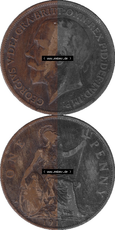Großbritannien Umlaufmünze One Penny, 1 Pence 1911-1926, 1 One Penny, 1917 (Stück 1), George V, B.M. GEORGIVS V DEI GRABRITTOMNREX... Sammlung