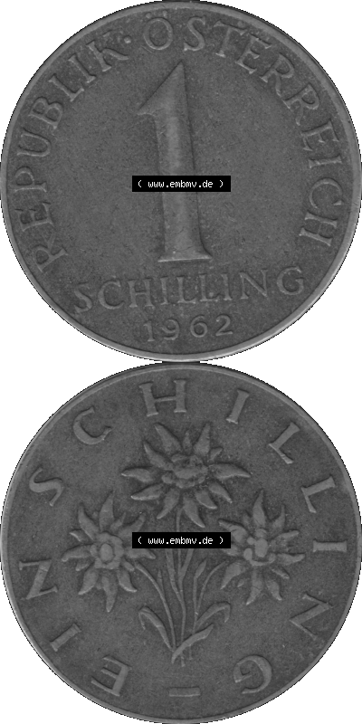 Österreich 1 / Ein Schilling in Graustufen 1959-2001, 1 Schilling 1962 (Stück 1) Graustufen Sammlung