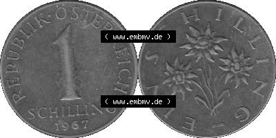 Österreich 1 / Ein Schilling in Graustufen 1959-2001, 1 Schilling 1967 (Stück 1), Ein Shilling Edelweiß Graustufen Sammlung