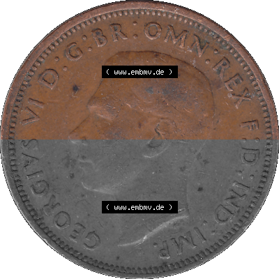 Großbritannien Umlaufmünze Half Penny, 1/2 Pence 1937-1948, Half Penny 1944 (Stück 1), George VI. GEORGIVS VI D-G-BR-OMN-REX... Sammlung
