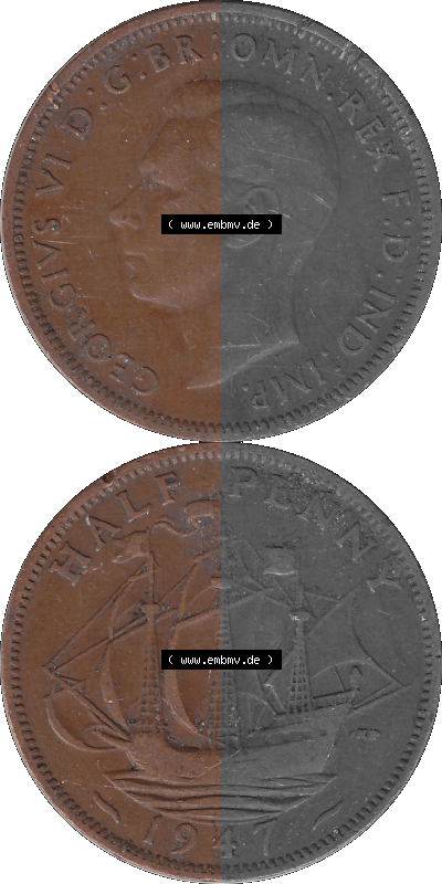Großbritannien Umlaufmünze Half Penny, 1/2 Pence 1937-1948, Half Penny 1947 (Stück 1), George VI. GEORGIVS VI D-G-BR-OMN-REX... Sammlung