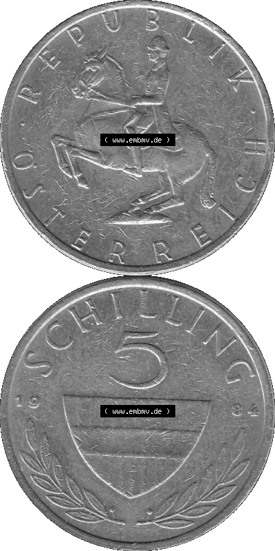 5 / Fünf Schilling Österreich in s/w Schwarzweiß bzw. Graustufen Farbgebung von Scanner transparenten PNG 1968-2001, 5 Schilling... Sammlung