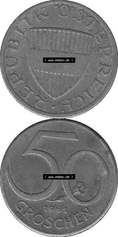 50 / Fünfzig Groschen Österreich in s/w Schwarzweiß bzw. Graustufen Farbgebung von Scanner transparenten PNG 1959-2001, 50... Sammlung