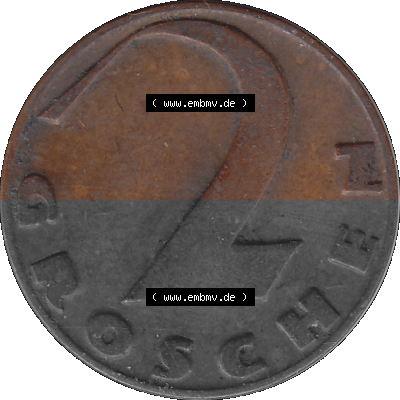 2 / Zwei Groschen Österreich in original Farbgebung von Scanner transparenten PNG 1925-1938, 2 Zwei Groschen, Krückenkreuz 1928... Sammlung