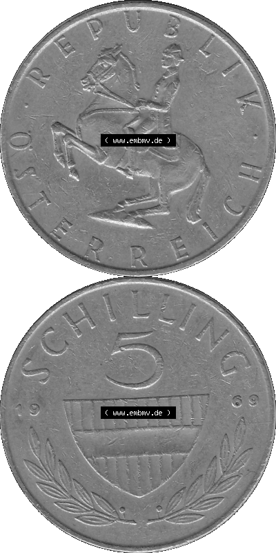 5 / Fünf Schilling Österreich in s/w Schwarzweiß bzw. Graustufen Farbgebung von Scanner transparenten PNG 1968-2001, 5 Schilling... Sammlung