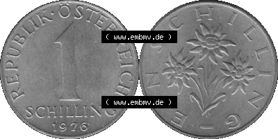 Österreich 1 / Ein Schilling in Graustufen 1959-2001, 1 Schilling 1976 (Stück 1), Ein Shilling Edelweiß Graustufen Sammlung