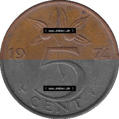 Alte Münze Niederlande in Farbe 1950-1980, 5 Cent Königin Juliana 1974 Sammlung