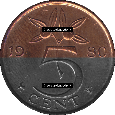 Alte Münze Niederlande in Farbe 1950-1980, 5 Cent Königin Juliana 1980 Sammlung