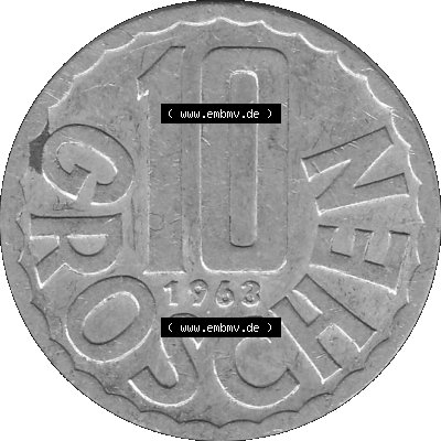10 / Zehn Groschen Österreich in s/w Schwarzweiß bzw. Graustufen Farbgebung von Scanner transparenten PNG 1951-2001, 10 Groschen... Sammlung