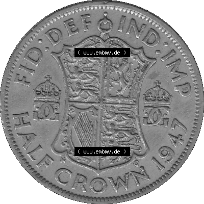 Alte Münze Großbritannien, Bild in s/w bzw. Graustufen PNG-Grafik 1947-1948, Halbe - 1/2 Krone, Half Crown 1947 (Stück 1),... Sammlung