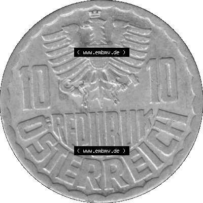 10 / Zehn Groschen Österreich in s/w Schwarzweiß bzw. Graustufen Farbgebung von Scanner transparenten PNG 1951-2001, 10 Groschen... Sammlung