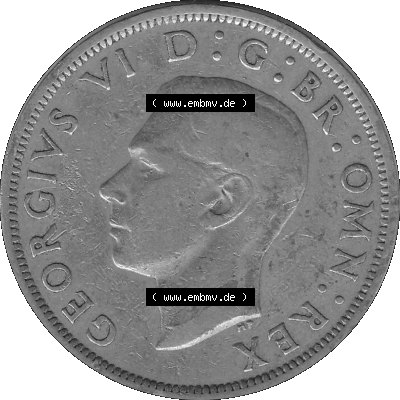 Alte Münze Großbritannien, Bild in s/w bzw. Graustufen PNG-Grafik 1947-1948, Halbe - 1/2 Krone, Half Crown 1948 (Stück 1),... Sammlung