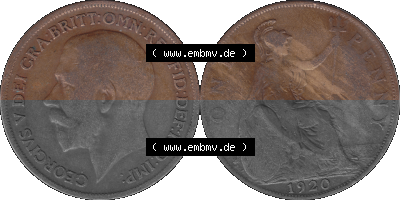 Großbritannien Umlaufmünze One Penny, 1 Pence 1911-1926, 1 One Penny, 1920 (Stück 1), George V, B.M. GEORGIVS V DEI GRABRITTOMNREX... Sammlung
