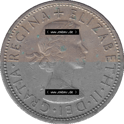 Alte Münze Großbritannien, Bild in Farbe bzw. Color PNG-Grafik, Umlaufmünze aus dem Zeitraum 1954-1970, 2 Schilling-Florin,... Sammlung