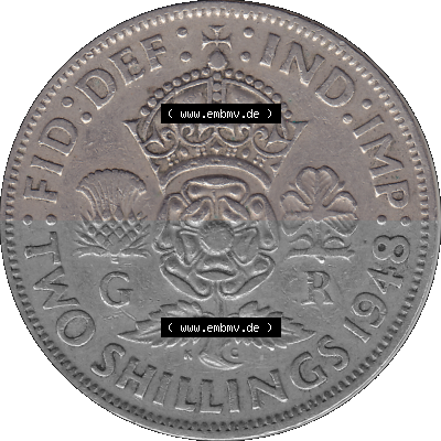 Alte Münze Großbritannien, Bild in Farbe bzw. Color PNG-Grafik, Umlaufmünze aus dem Zeitraum 1947-1948, 2 Schilling-Florin,... Sammlung