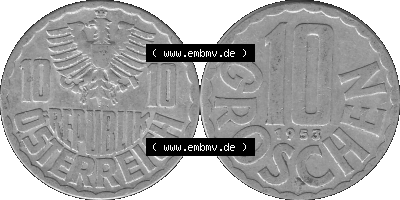 10 / Zehn Groschen Österreich in s/w Schwarzweiß bzw. Graustufen Farbgebung von Scanner transparenten PNG 1951-2001, 10 Groschen... Sammlung