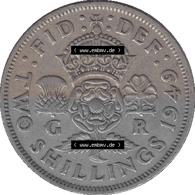 Alte Münze Großbritannien, Bild in Farbe bzw. Color PNG-Grafik, Umlaufmünze aus dem Zeitraum 1949-1951, 2 Schilling-Florin,... Sammlung