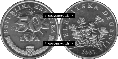 Kroatien Umlaufmünze 1993-2021, 50 Lipa 2003 (Stück 1) Graustufen Graustufen Sammlung