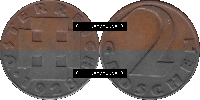 2 / Zwei Groschen Österreich in original Farbgebung von Scanner transparenten PNG 1925-1938, 2 Zwei Groschen, Krückenkreuz 1928... Sammlung