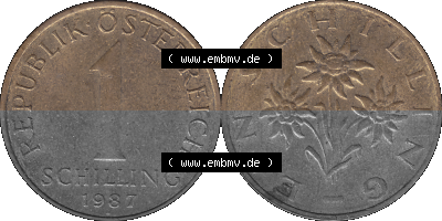 Österreich 1 / Ein Schilling 1959-2001, 1 Schilling 1987 (Stück 1), Edelweiß, Münze / Kursmünze aus Österreich Sammlung