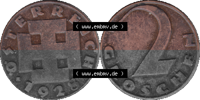 2 / Zwei Groschen Österreich in original Farbgebung von Scanner transparenten PNG 1925-1938, 2 Zwei Groschen, Krückenkreuz 1928... Sammlung