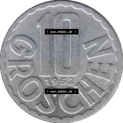 10 / Zehn Groschen Österreich in original Farbgebung von Scanner transparenten PNG 1951-2001, 10 Groschen 1952 (Stück 3) Sammlung