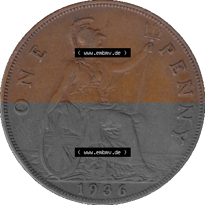 Großbritannien Umlaufmünze One Penny, 1 Pence 1928-1936, 1 One Penny, 1936 (Stück 1), George V. BM GEORGIVS V DEI GRABRITTOMNREX... Sammlung