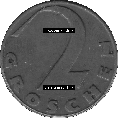 2 / Zwei Groschen Österreich in s/w Schwarzweiß bzw. Graustufen Farbgebung von Scanner transparenten PNG 1925-1938, 2 Zwei Groschen,... Sammlung