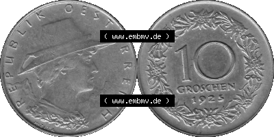 10 / Zehn Groschen Österreich in s/w Schwarzweiß bzw. Graustufen Farbgebung von Scanner transparenten PNG 1925-1929, 10 Groschen... Sammlung