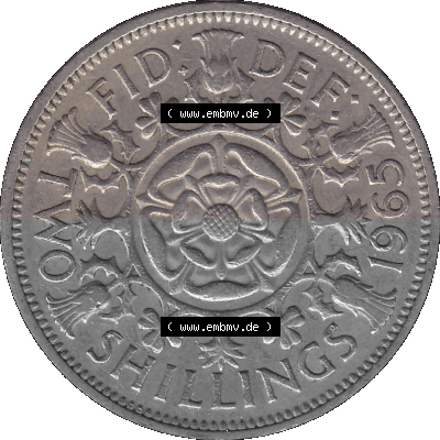 Alte Münze Großbritannien, Bild in Farbe bzw. Color PNG-Grafik, Umlaufmünze aus dem Zeitraum 1954-1970, 2 Schilling-Florin,... Sammlung