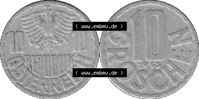 10 / Zehn Groschen Österreich in s/w Schwarzweiß bzw. Graustufen Farbgebung von Scanner transparenten PNG 1951-2001, 10 Groschen... Sammlung