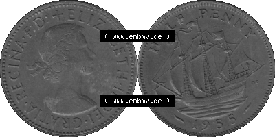 Großbritannien Umlaufmünze Half Penny, 1/2 Pence 1954-1970, Half Penny, Halber Pence 1955 (Stück 1), Elisabeth II. - Schriftzug... Sammlung