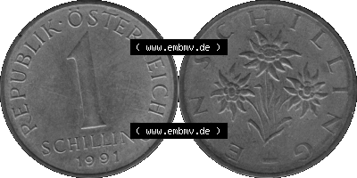 Österreich 1 / Ein Schilling in Graustufen 1959-2001, 1 Schilling 1991 (Stück 1) Graustufen Sammlung