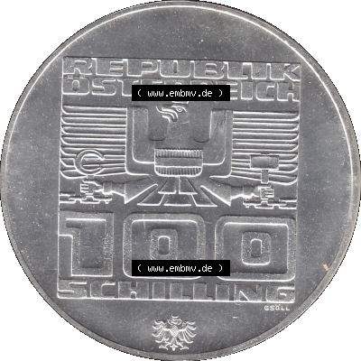 100 / Einhundert Schilling Österreich auf original farbigen transparenten PNG-Bild 1976-1976, 100 Hundert Schilling, Altes Rathaus... Sammlung