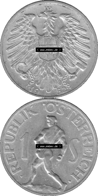 Österreich 1 / Ein Schilling in Graustufen 1946-1957, 1 Schilling 1952 (Stück 1) Graustufen Sammlung