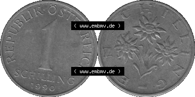 Österreich 1 / Ein Schilling in Graustufen 1959-2001, 1 Schilling 1990 (Stück 1) Graustufen Sammlung