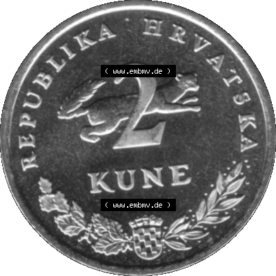 Kroatien Umlaufmünze 1993-2021, 2 Kune 2003 (Stück 1) Graustufen Graustufen Sammlung