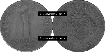Österreich 1 / Ein Schilling in Graustufen 1959-2001, 1 Schilling 1959 (Stück 1), Ein Shilling Edelweiß Graustufen Sammlung