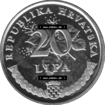 Kroatien Umlaufmünze 1993-2021, 20 Lipa 2003 (Stück 1) Graustufen Graustufen Sammlung