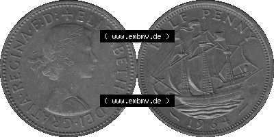 Großbritannien Umlaufmünze Half Penny, 1/2 Pence 1954-1970, Half Penny, Halber Pence 1964 (Stück 1), Elisabeth II. - Schriftzug... Sammlung