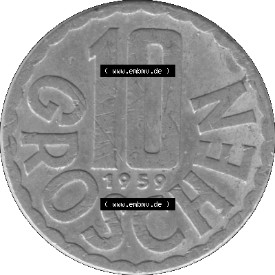 10 / Zehn Groschen Österreich in s/w Schwarzweiß bzw. Graustufen Farbgebung von Scanner transparenten PNG 1951-2001, 10 Groschen... Sammlung