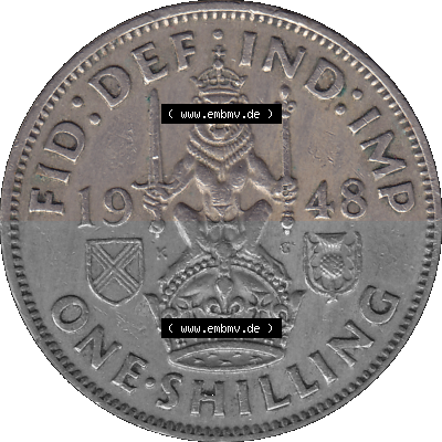 Alte Münze Großbritannien, Bild in Farbe bzw. Color PNG-Grafik 1947-1948, 1 One Schilling - One Shilling, 1948 (Stück 1) Sitzender... Sammlung