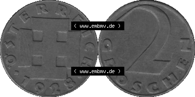 2 / Zwei Groschen Österreich in s/w Schwarzweiß bzw. Graustufen Farbgebung von Scanner transparenten PNG 1925-1938, 2 Zwei Groschen,... Sammlung